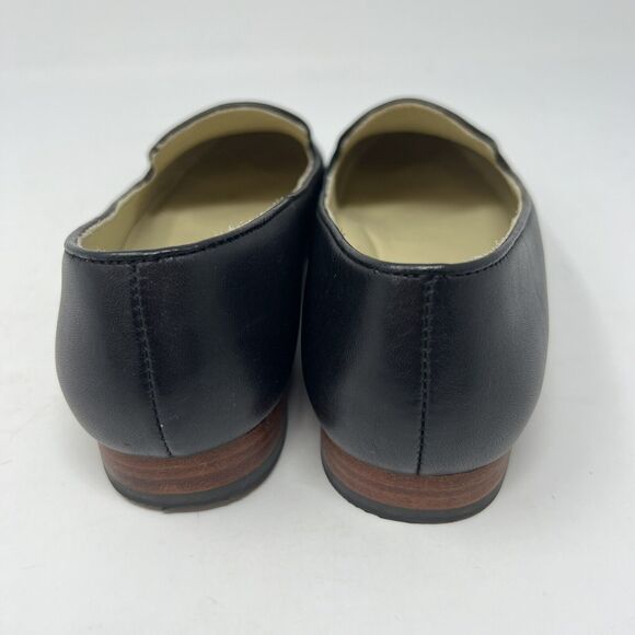 NISOLO Women’s Size 7 Black Leather Slip On Smoking Shoe Loafer Classic Flats - Picture 5 of 9